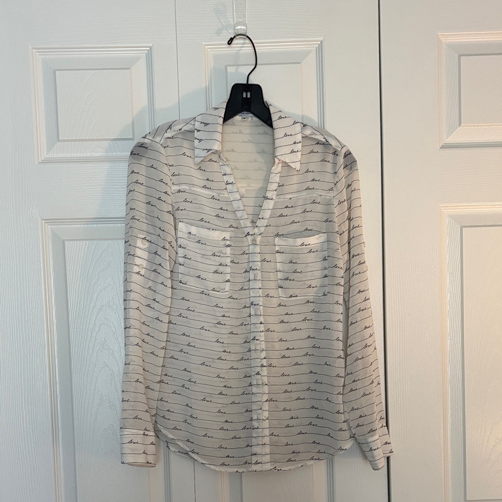 Express White and Black Love Striped Blouse